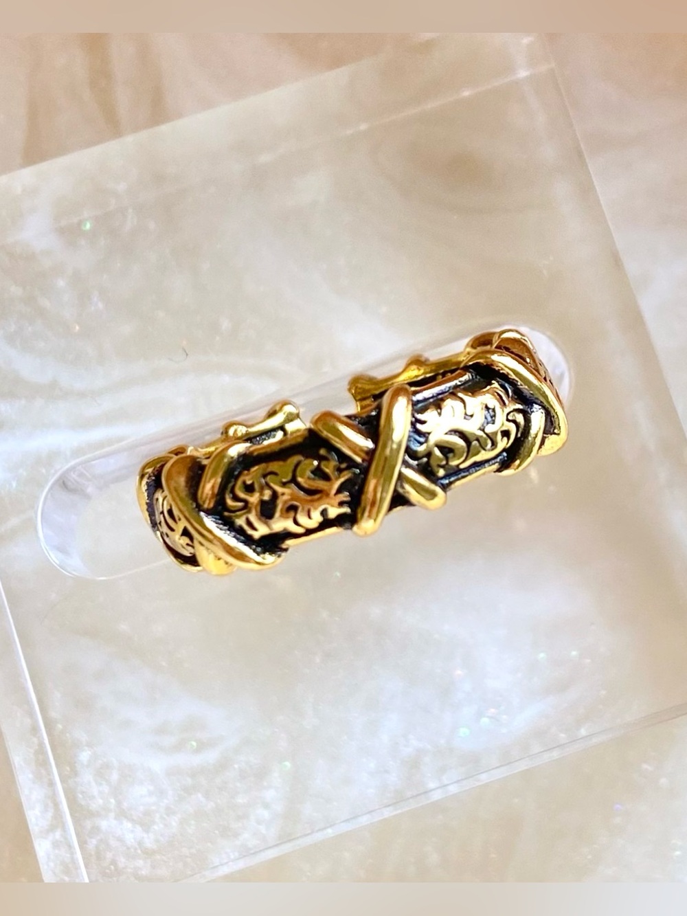 Gold-Tone Black Filigree Ring